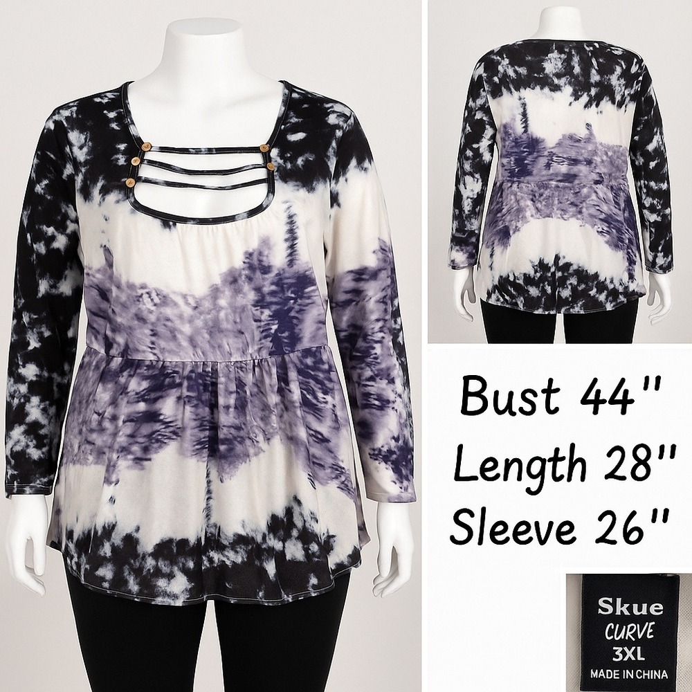 Skue Curve 3XL Top Shirt Women White Purple Boho Retro Classic Free-spirited
